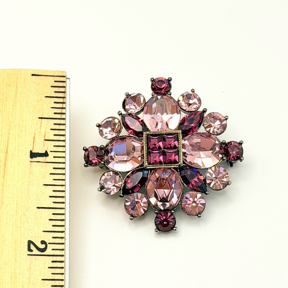 Rare Vintage Givenchy Pink Purple Crystal Luxury Brooch 1.75” Signed EUC - Picture 13 of 16